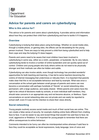 Advice for Parents on Cyberbullying 131114