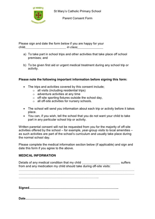 Consent form for visits and activites