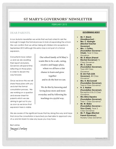 Governors February Newsletter 2013