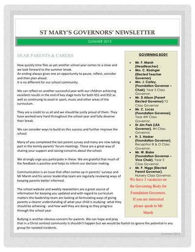 Governors Summer Newsletter 2013